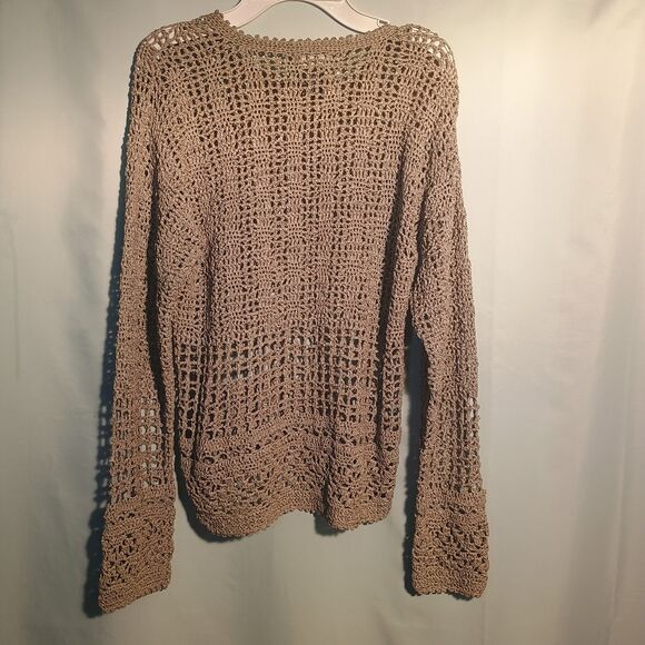 The Limited Women’s Crochet Knit Sweater Beige Tan Long Sleeve Pullover - Picture 4 of 4